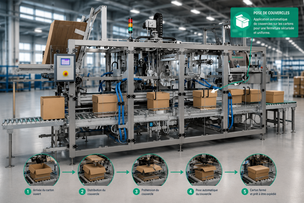Poseuse de couvercle en carton industrielle