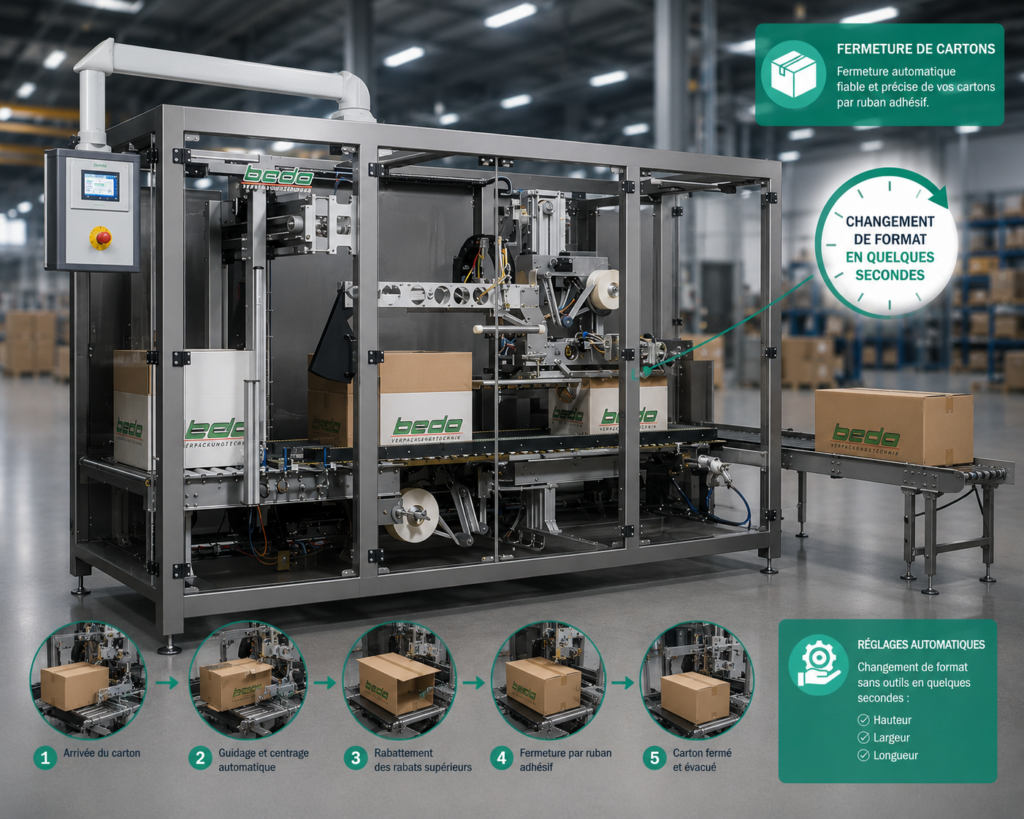 Fermeuse de carton industrielle multiformats
