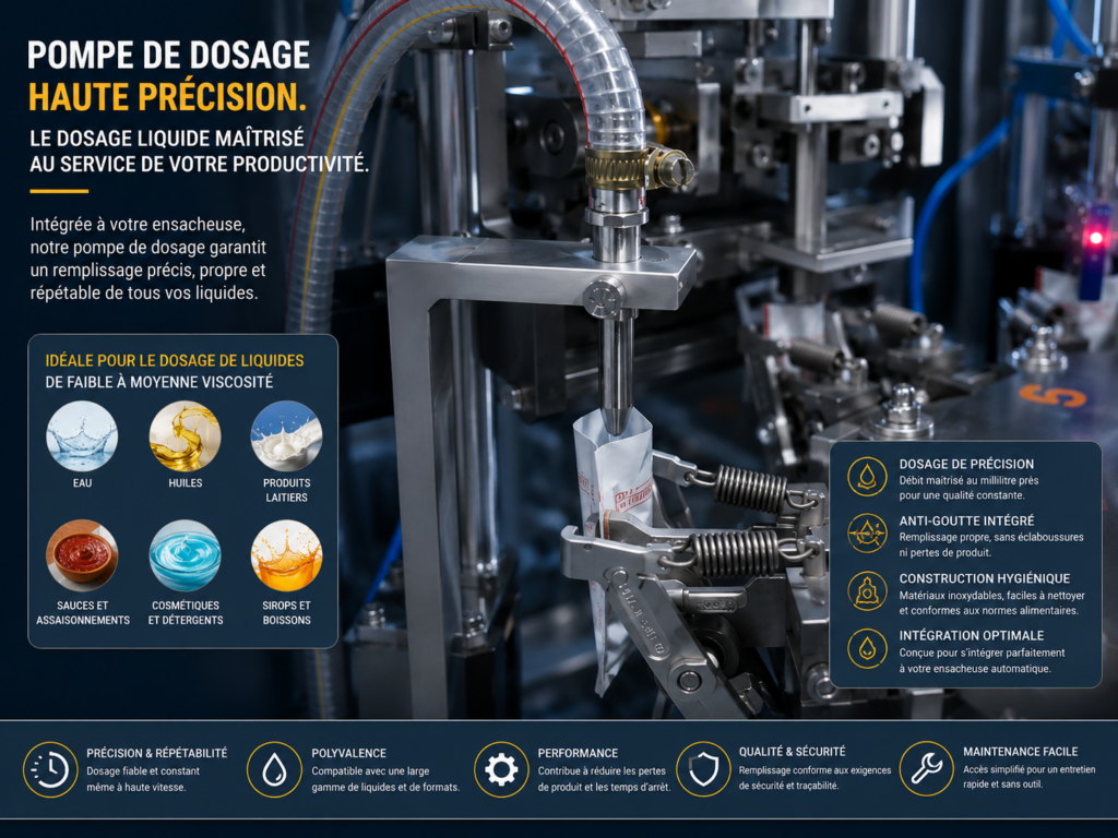 Système de dosage liquide ensacheuse pour sachets industriels