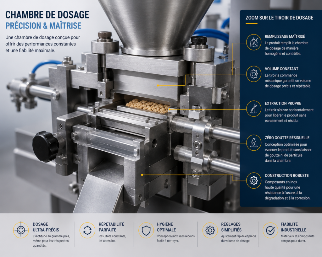 Détails techniques système de dosage à tiroir
