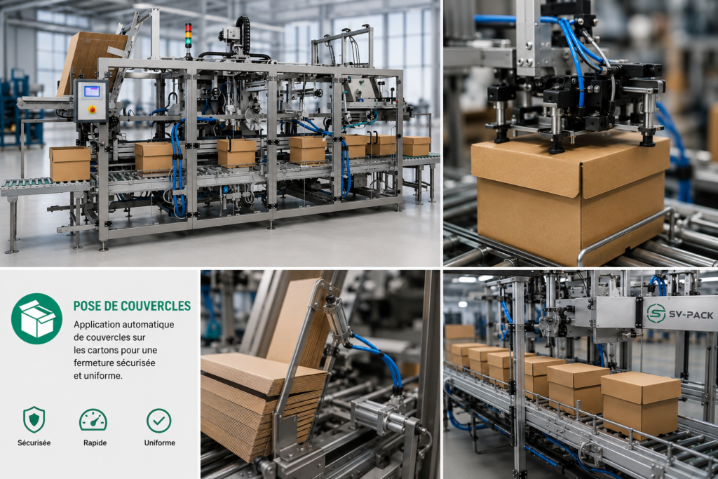 Machine industrielle pour poser des couvercles en carton
