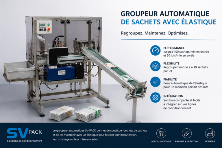Groupeur automatique de sachets avec pose d'élastique